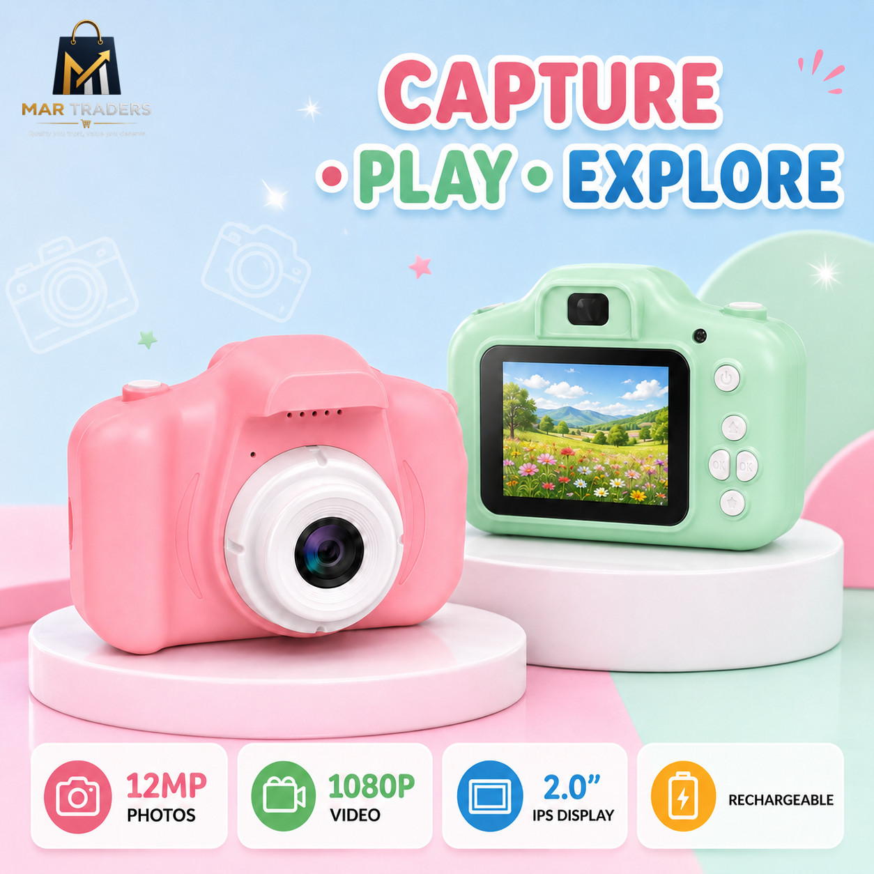 Green and pink kids digital cameras available at MAR Traders