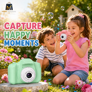 Child using a kids digital camera for photography and creative play