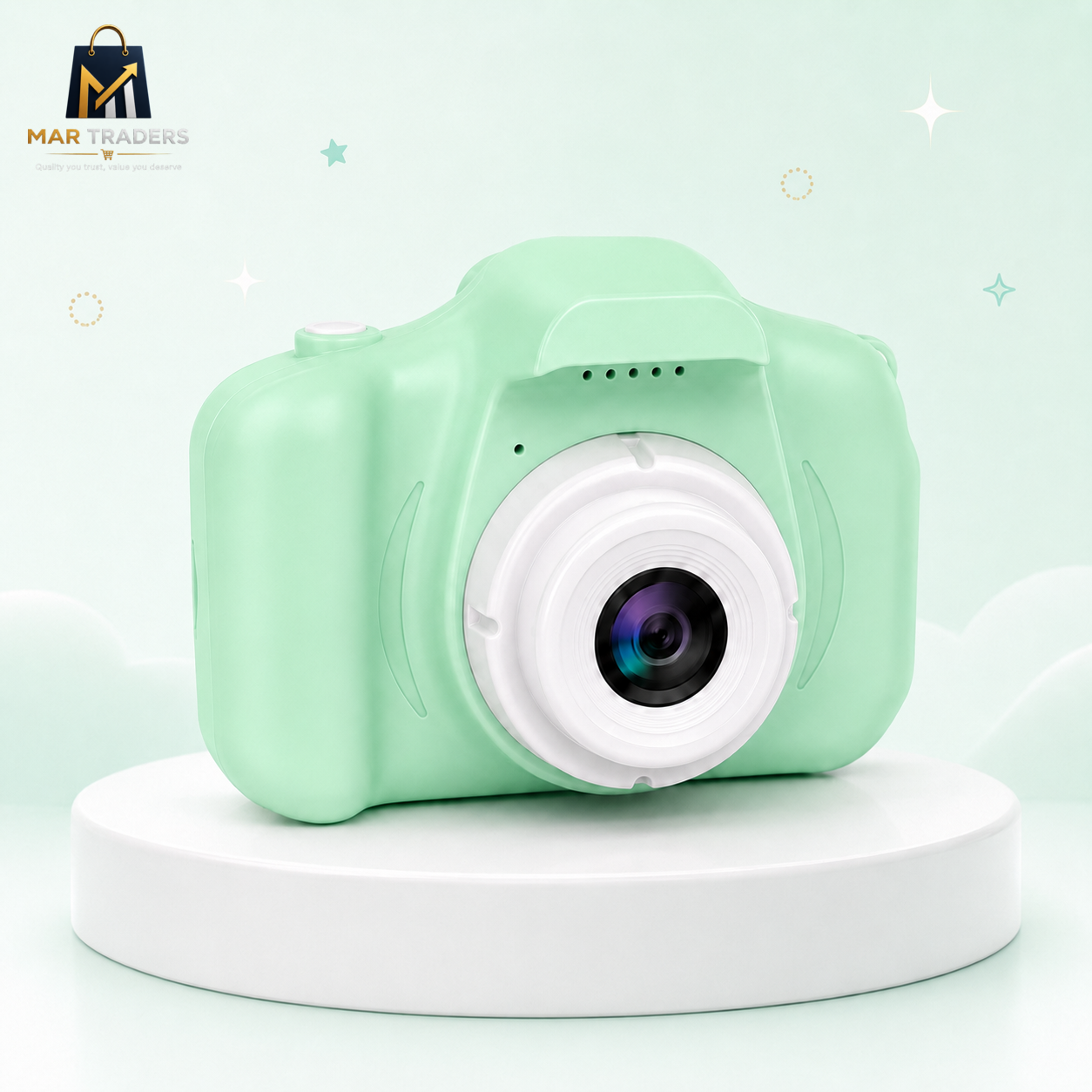 Green kids digital camera product variant with matching accessories