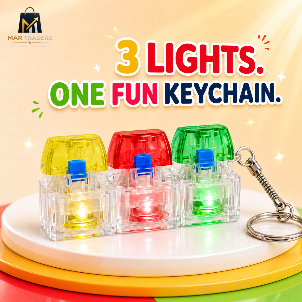 Colourful three-block light-up fidget keychain from MAR Traders