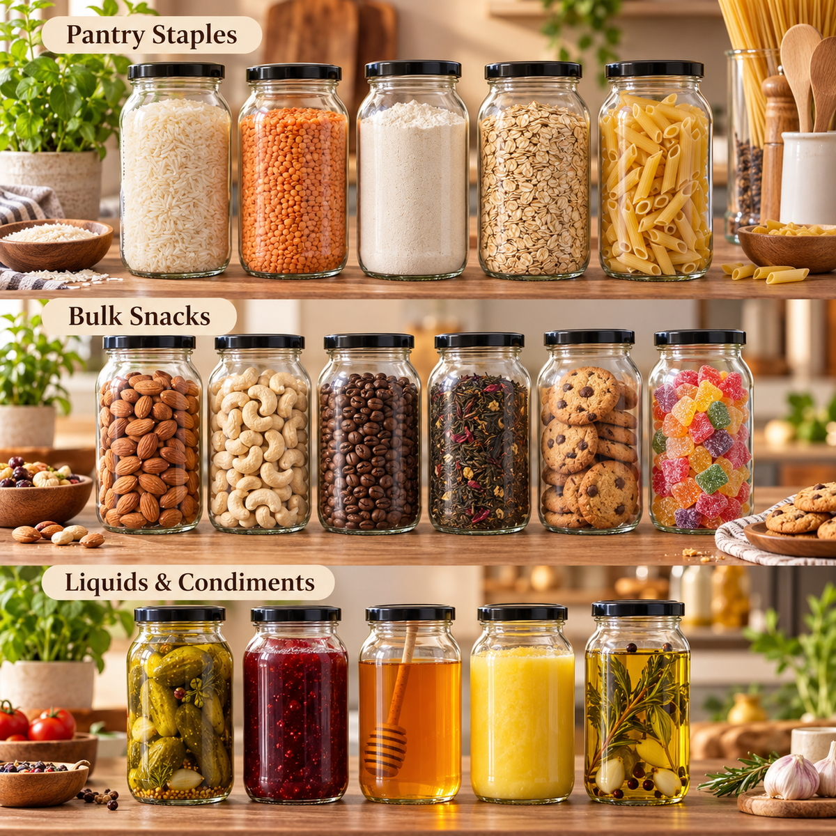 1L Glass Storage Jars with Airtight Lid – Pantry & Kitchen Organizer (Set of 2/4)