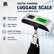 Portable digital luggage scale with LCD display and 50 kg capacity
