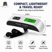 Compact digital travel scale showing product measurements