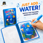 Magic Water Book instructions showing colouring with a refillable water pen