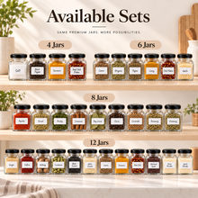 200ml Glass Spice Jars with Free Stickers – Spice Rack Organizer Set