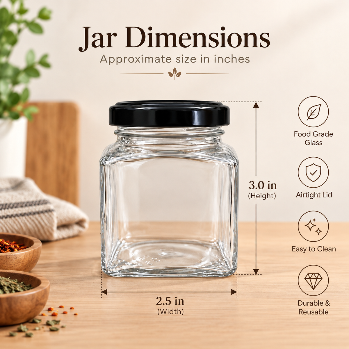 200ml Glass Spice Jars with Free Stickers – Spice Rack Organizer Set
