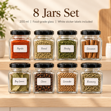200ml Glass Spice Jars with Free Stickers – Spice Rack Organizer Set