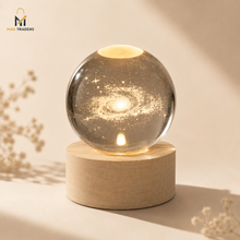 Galaxy 3D crystal ball night light with warm LED wooden base