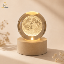 Moon 3D crystal ball night light with warm LED wooden base