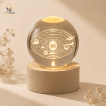 Solar System 3D crystal ball night light with wooden LED base