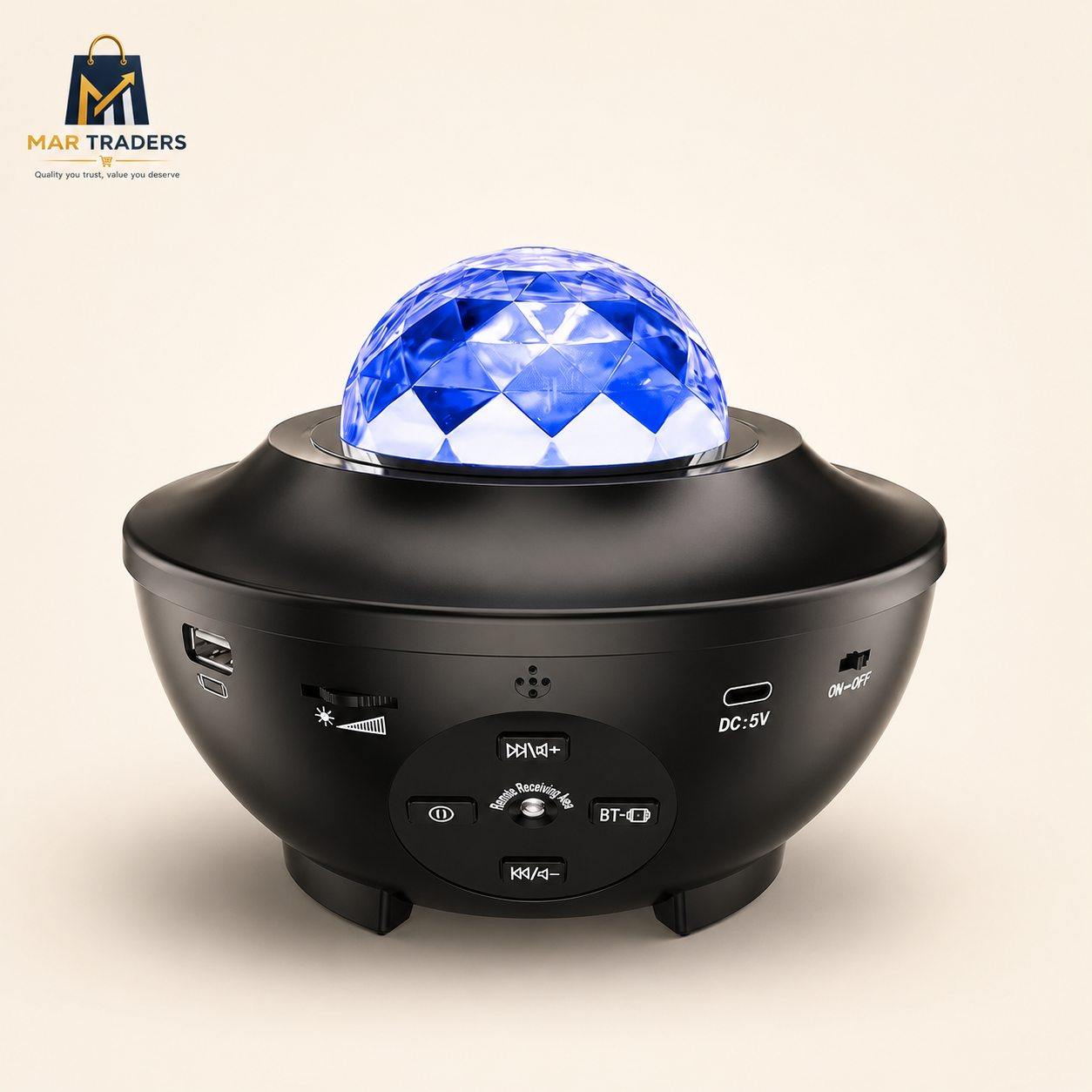 Black LED starry projector light with Bluetooth speaker and remote control