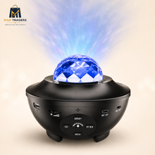 Black LED starry projector displaying a soft blue starry light effect