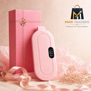 MAR Traders pink heating pad and matching gift box styled with satin ribbon and dried flowers.