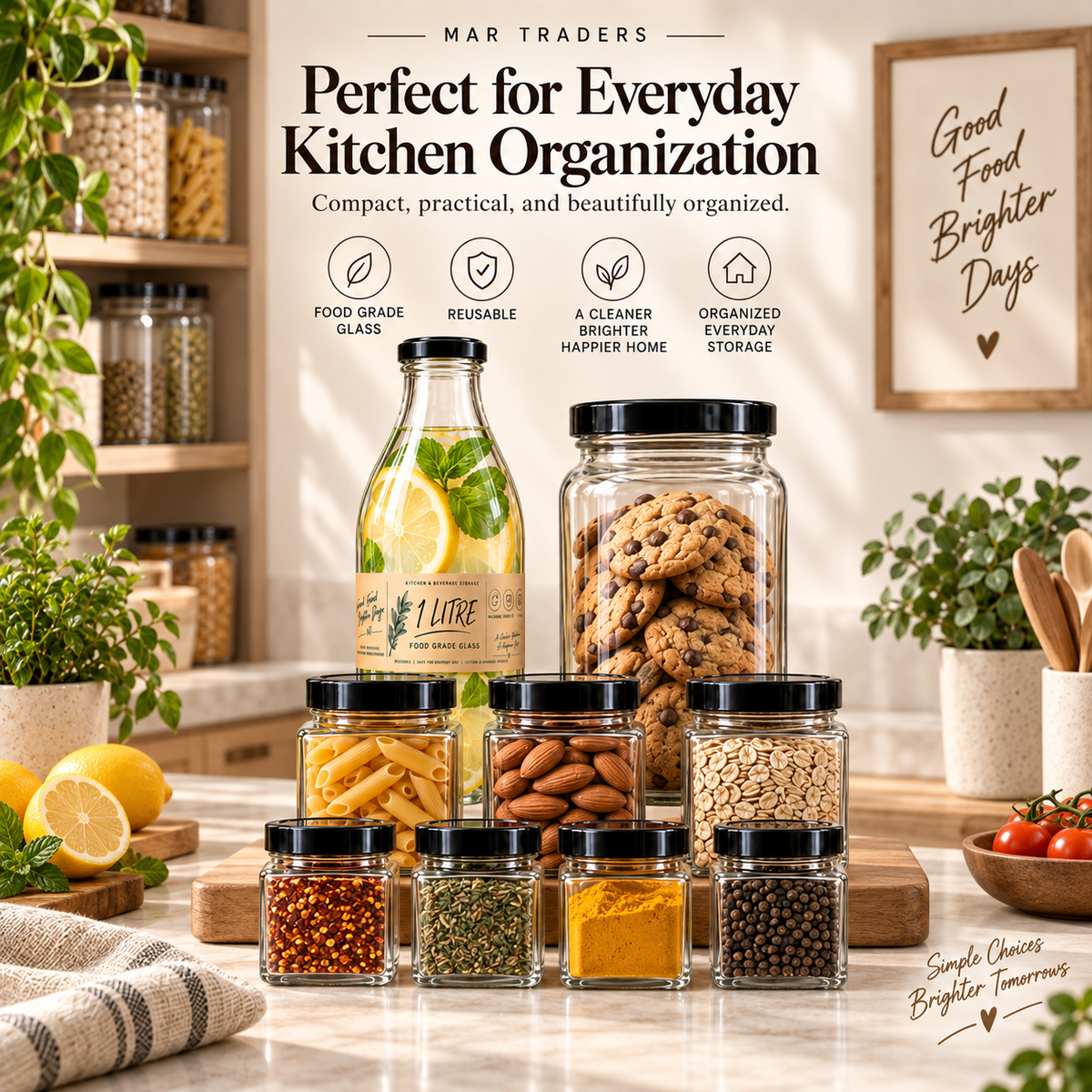Glass Kitchen Storage Bundle – Jars & Bottles Combo Pack (Standard & Family)