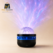 LED starry projector light creating colorful effects on a wall