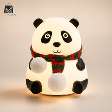 Cute panda silicone night light with a warm glow and decorative scarf
