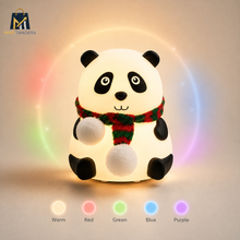 Panda silicone night light providing a warm bedside glow in a bedroom
