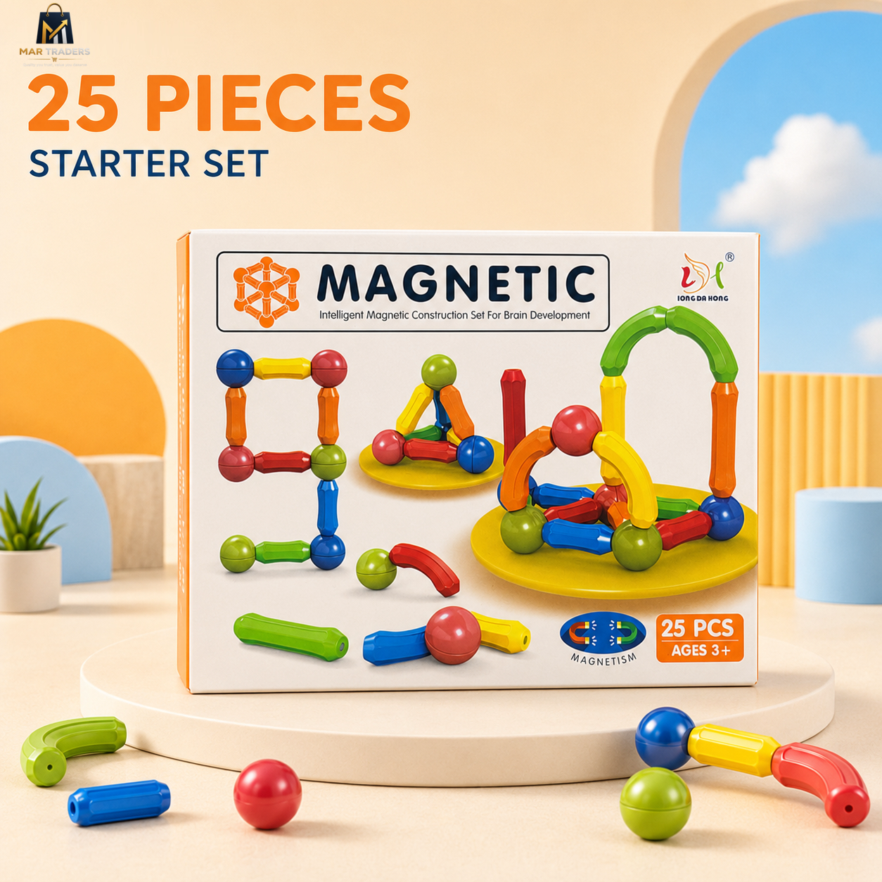 25-piece magnetic building sticks and blocks starter set for kids