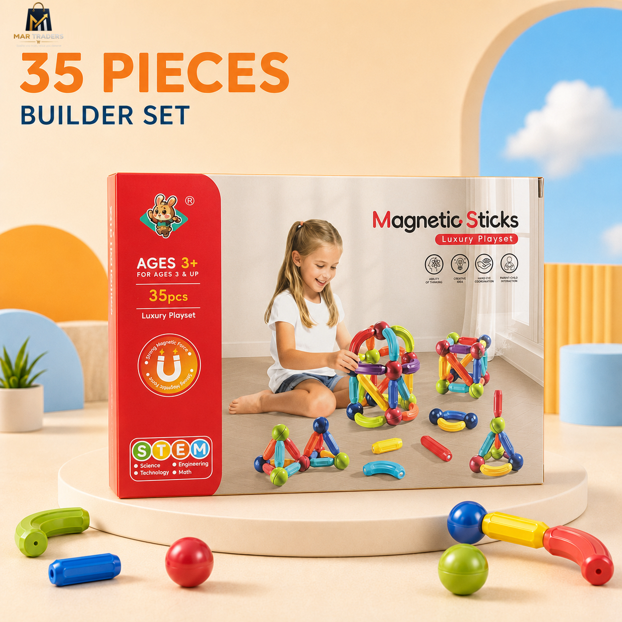 35-piece magnetic building construction set for children ages 3 plus