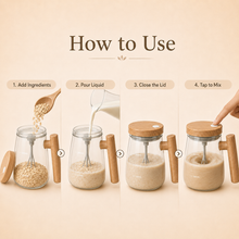How to use a self-stirring mug by adding ingredients liquid and tapping to mix